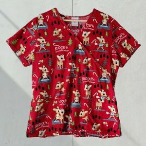 Woman's Rudolph The Red Nosed Reindeer Scrub Top Medium
